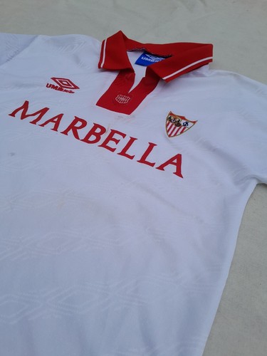 Vintage Umbro Sevilla FC Home 1994 95 Football Shirt Boys 10 White Red - Picture 7 of 13