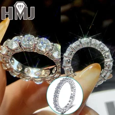 US Real Moissanite Eternity Band Wedding Ring Pass Diamond Tester 925 Silver 3mm