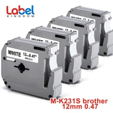 4pk Label Maker Tape 12mm 0.47 - fits Brother M-K231s P-Touch BLACK on WHITE