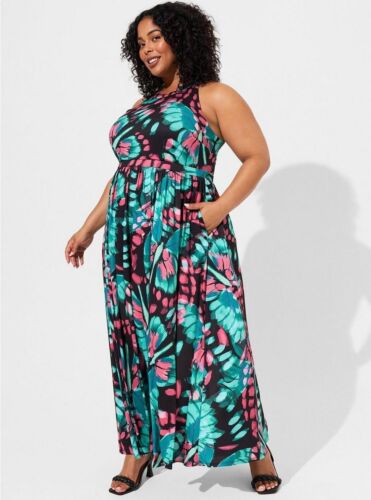 Torrid Maxi Halter Butterfly Dress Sleeveless NWT New 1X - Picture 1 of 9