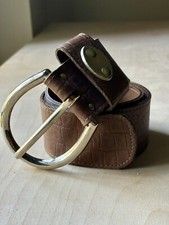 Vintage Pearl Brown Leather Wide Belt Women's Crocodile embossed 25-29"