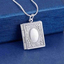 Fine 925 sterling Silver Photo frame Necklace Jewelry Fashion women wedding