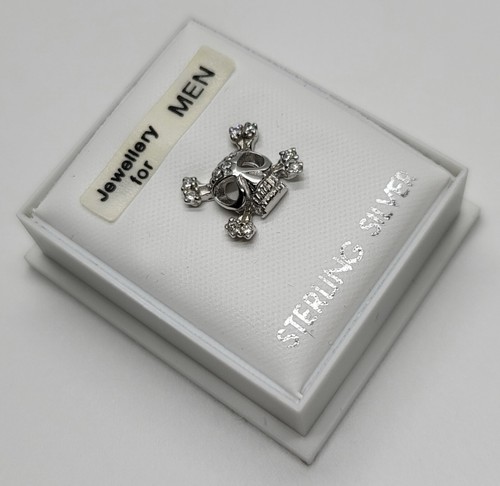 Mens Silver Skull Crossbone Earring 925 Hallmark Stud - Picture 5 of 9