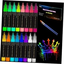  Fabric Paint, 16 Colors Glow in the Dark Paint, 3D 16 colors pen shape