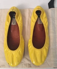 Auth Lanvin Yellow Patent Leather Ballet Flats Shoes Size EU 39