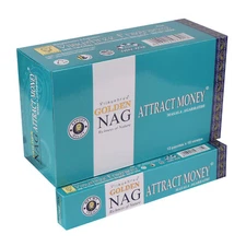 Golden Nag Attract Money Incense Sticks Pack of 12X15 GRAM Each 180GM Box
