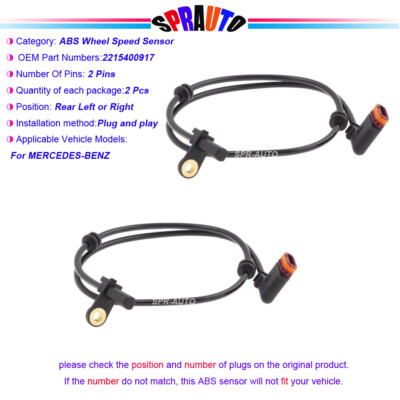 2 ABS Wheel Speed Sensor Rear LH & Right Fit Benz CL550 CL600 S65 AMG 2219050201