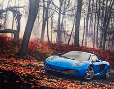 Cars mclaren 2 blue car forest tree Desk Mat Stitched