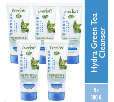 5 x  100G Eversoft Hydra Green Tea Moisturising and Pore Refining Cleanser DHL