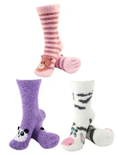 Women's Fuzzy Cozy Warm Cute Animal Home Bed Cabin Socks - 3 Pair (Asst 19)