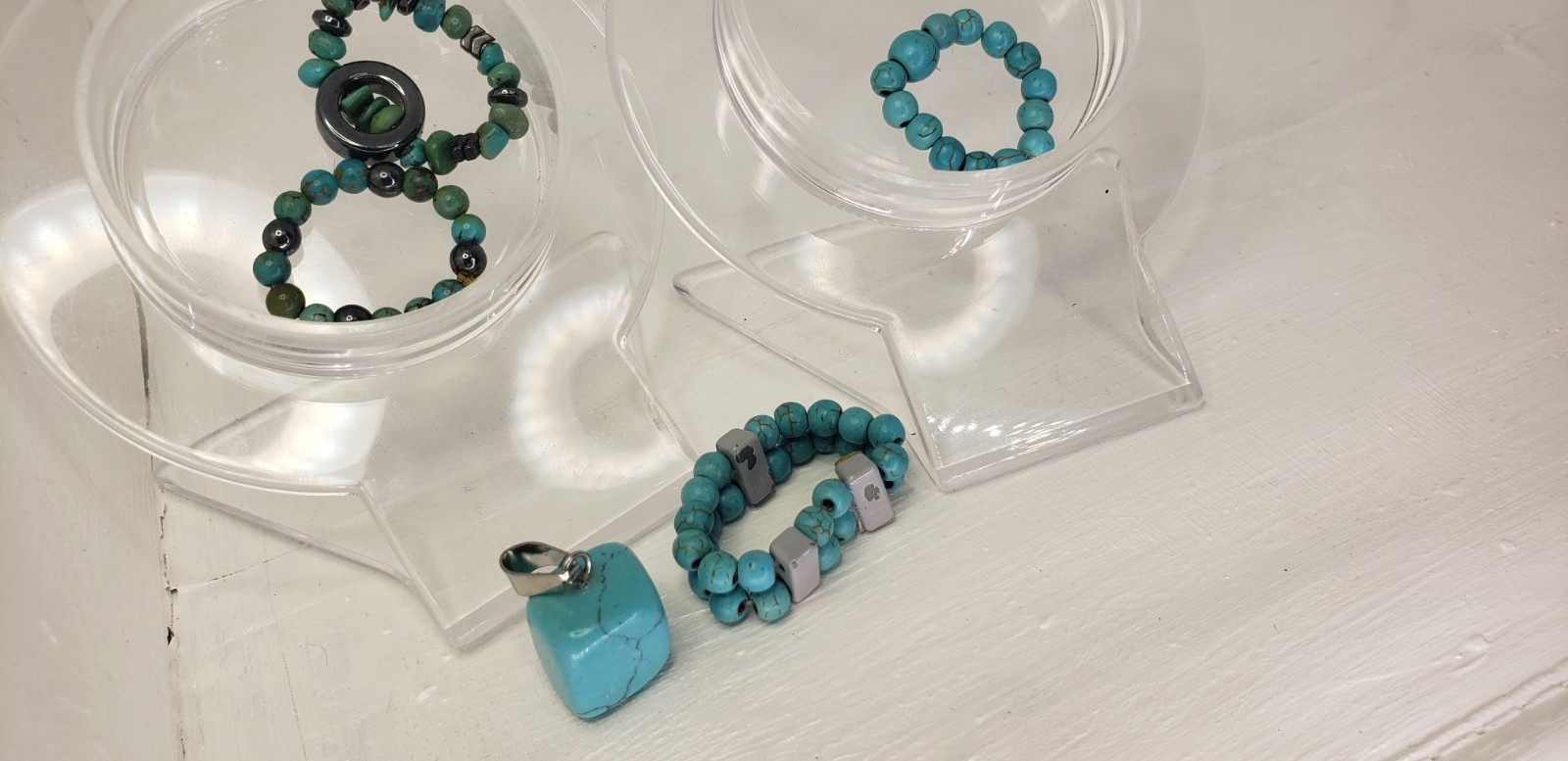 Handmade Turquoise Stackable Rings & Pendant/char… - image 4