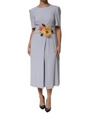 Dolce & Gabbana Light Blue Viscose Blend Floral Applique Women's Dress