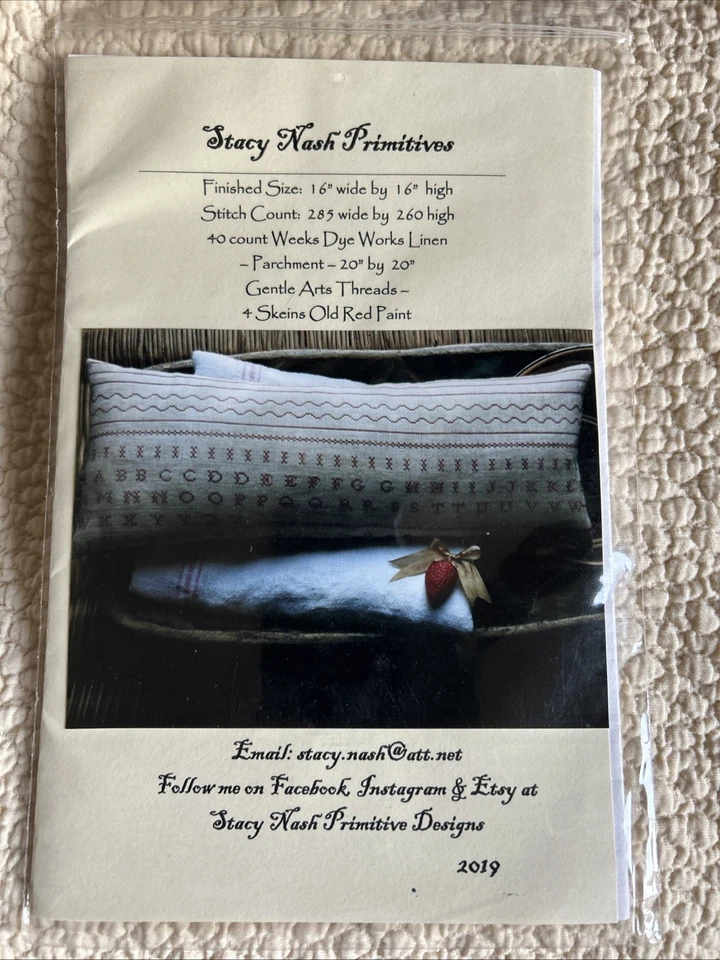 STACY NASH PRIMITIVES Harriat Brown Redwork Sampler Pinkeep Pattern NEW - Image 2 of 3