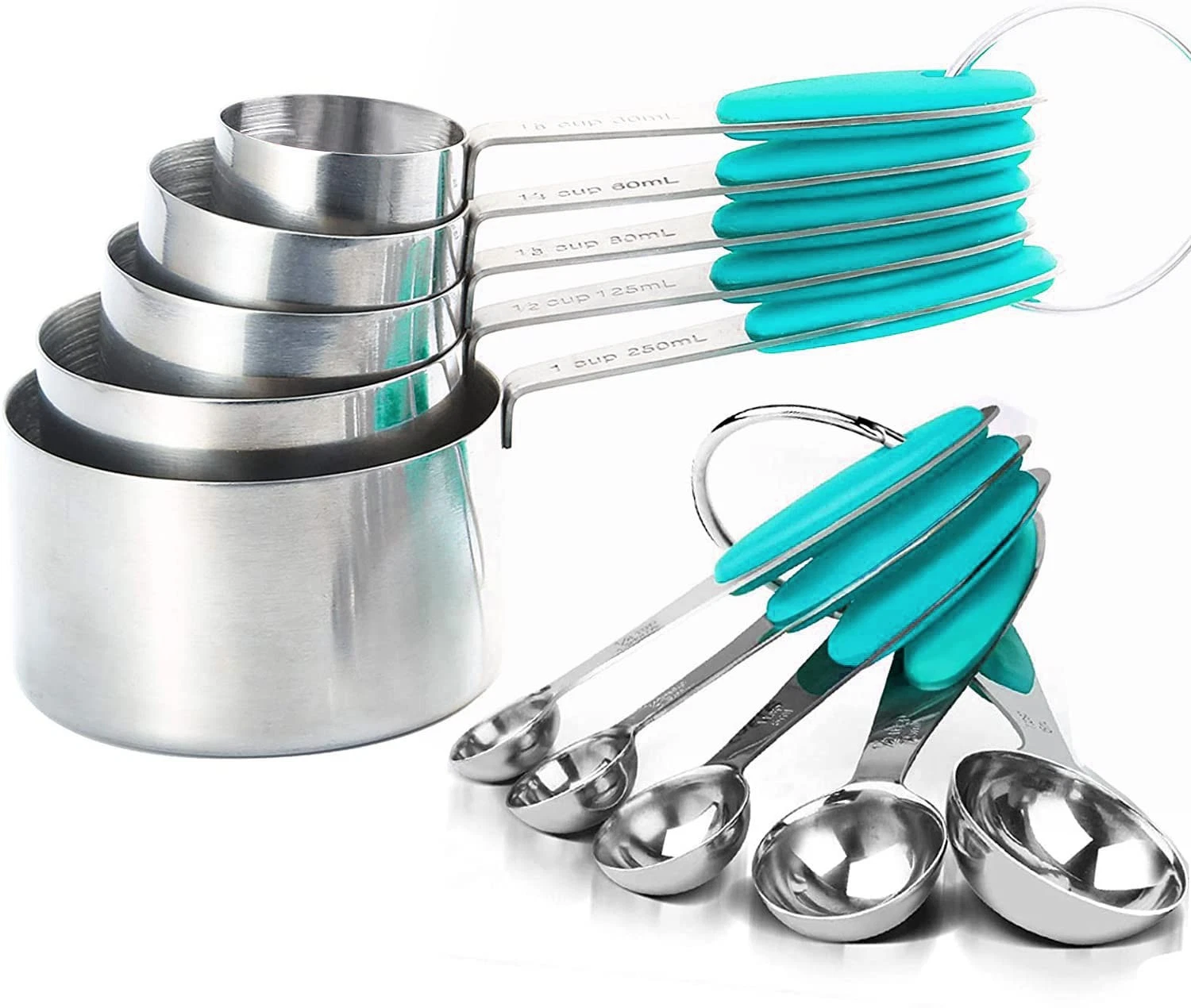 Measuring Cups and Spoons Set of 10 Pieces, Stainless Steel Measuring Utensil...