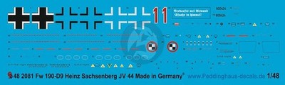 Peddinghaus 1/48 Fw 190 D-9 Rote 1 Heinz Sachsenberg Papagei Staffel JV 44 2081