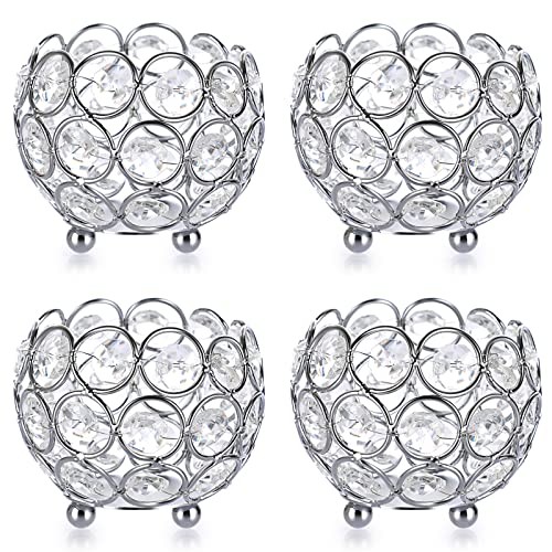 4er Set Kristall Schale Teelichthalter klein rund Votivkerze silber - Bild 2 von 8