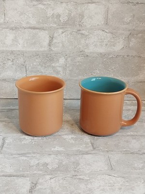 Vtg Crown Corning Sonora Japan Aqua/Orange Mug & Cup Terracotta 