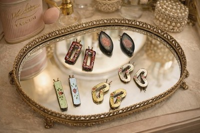 Vintage 1950s Floral Enamel Barrettes Lot Mid Century Vanity Set
