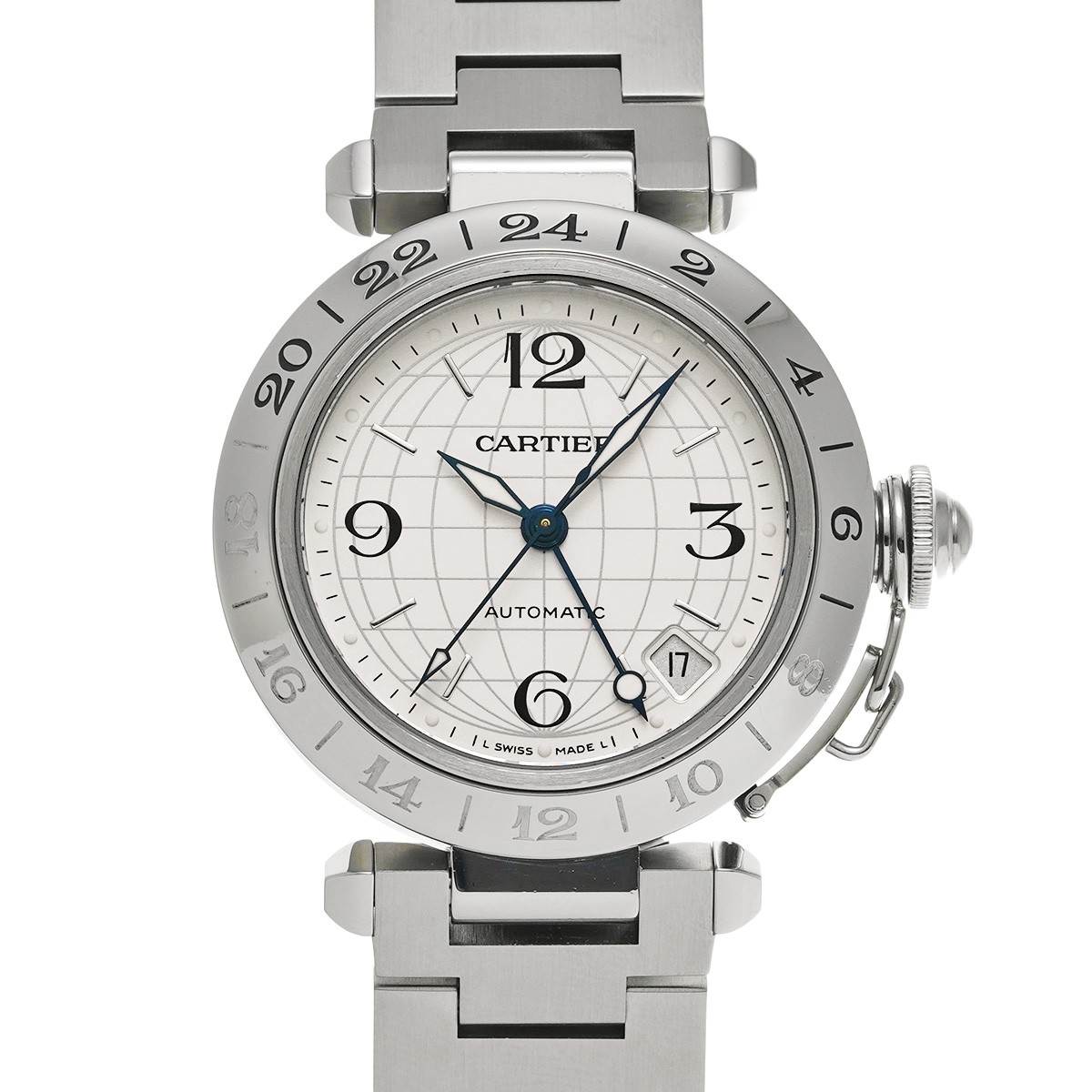 CARTIER Pasha C Meridian GMT W31078M7 Silver WATCH 757419