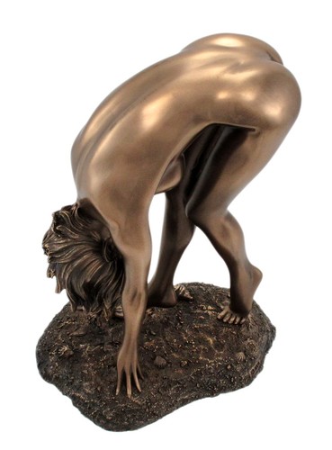 Bronzed Finish Nude Woman Bent Over Pose Statue Art - Picture 3 of 4