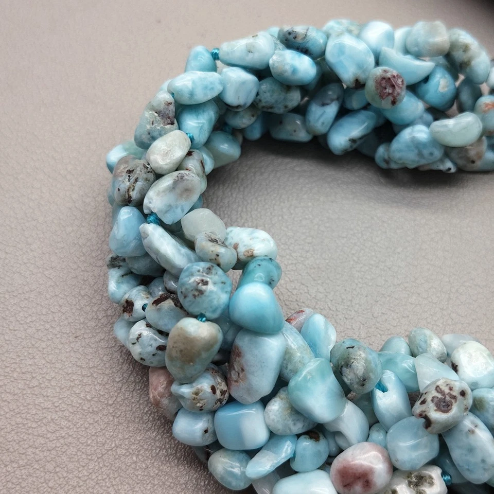 Pulsera de cuentas hecha a mano con piedras preciosas Larimar azul natural Foto 3 de 4