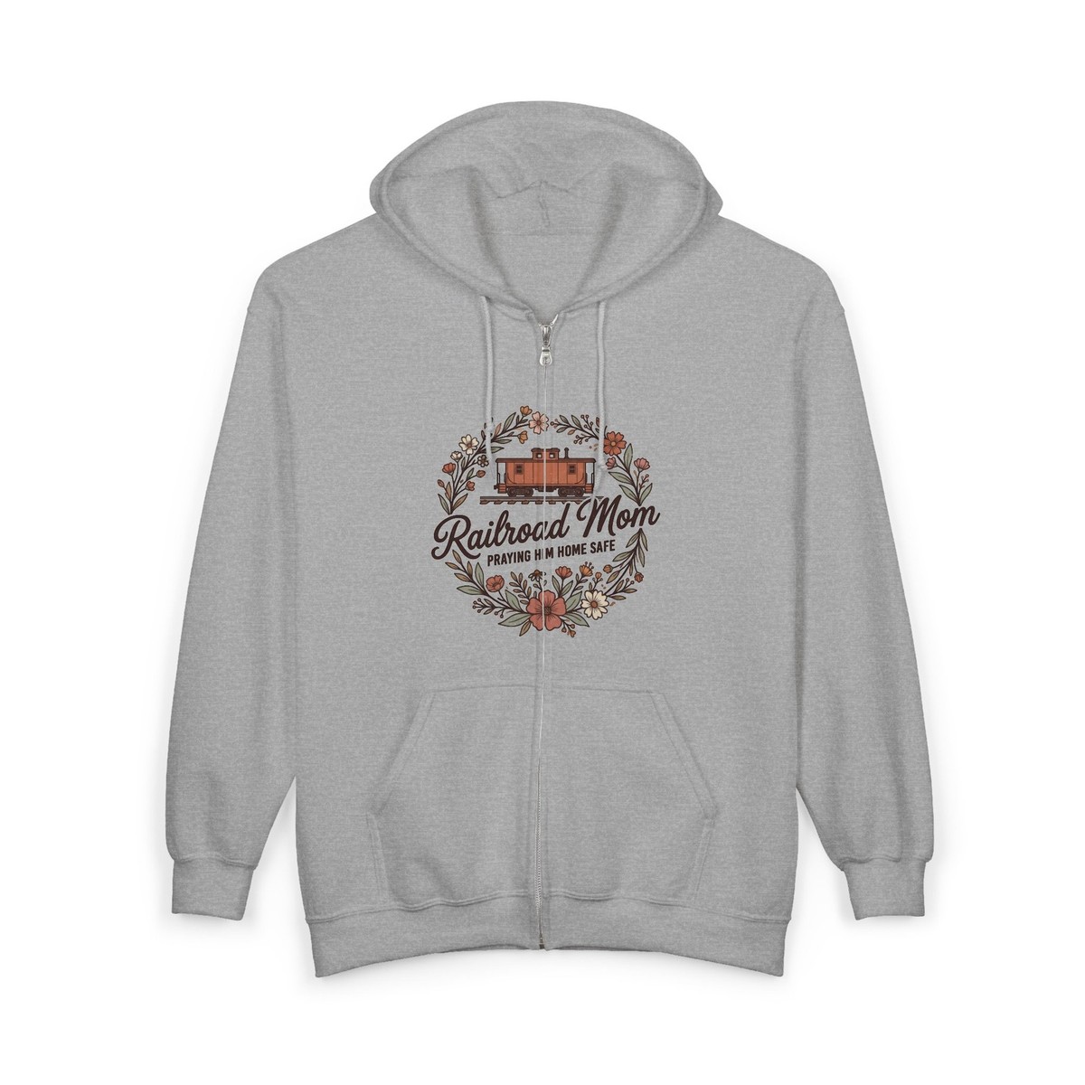 Railroad Mom Floral Wreath Hoodie | Train Mom Full Zip Sweatshirt
