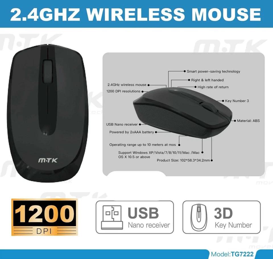 2.4 GHz Wireless Cordless Mouse Optical 1200 DPI PC Laptop Computer + USB 3D 4D - Image 2 of 4