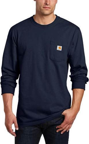 Carhartt Men's Loose Fit Long-Sleeve Pocket T-Shirt, Navy, Size M - Picture 2 of 5