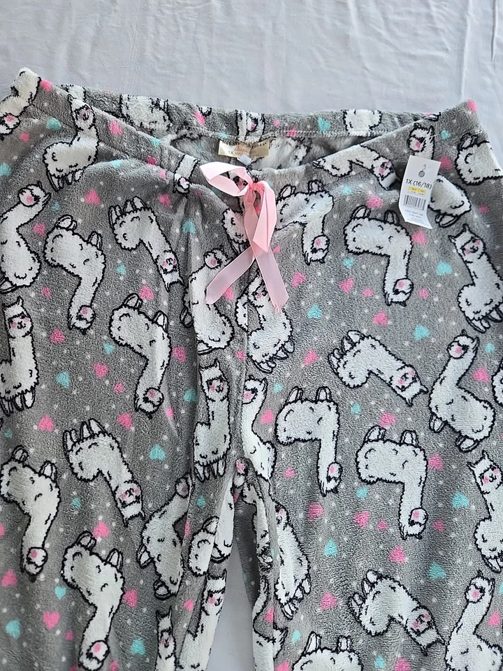 Pantalones de Dormir Gris Estampado Llama con Corazones Rosados 1X(16)18) Nuevos... Foto 2 de 4