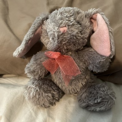 DanDee Gray Bunny Plush With Pink Ears & Bow Stuffed Toy Rabbit