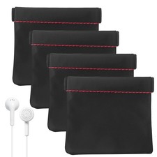 4Pcs Earphone Pouch Leather Headphone Storage Bag, Universal Snap Closure Pouch,