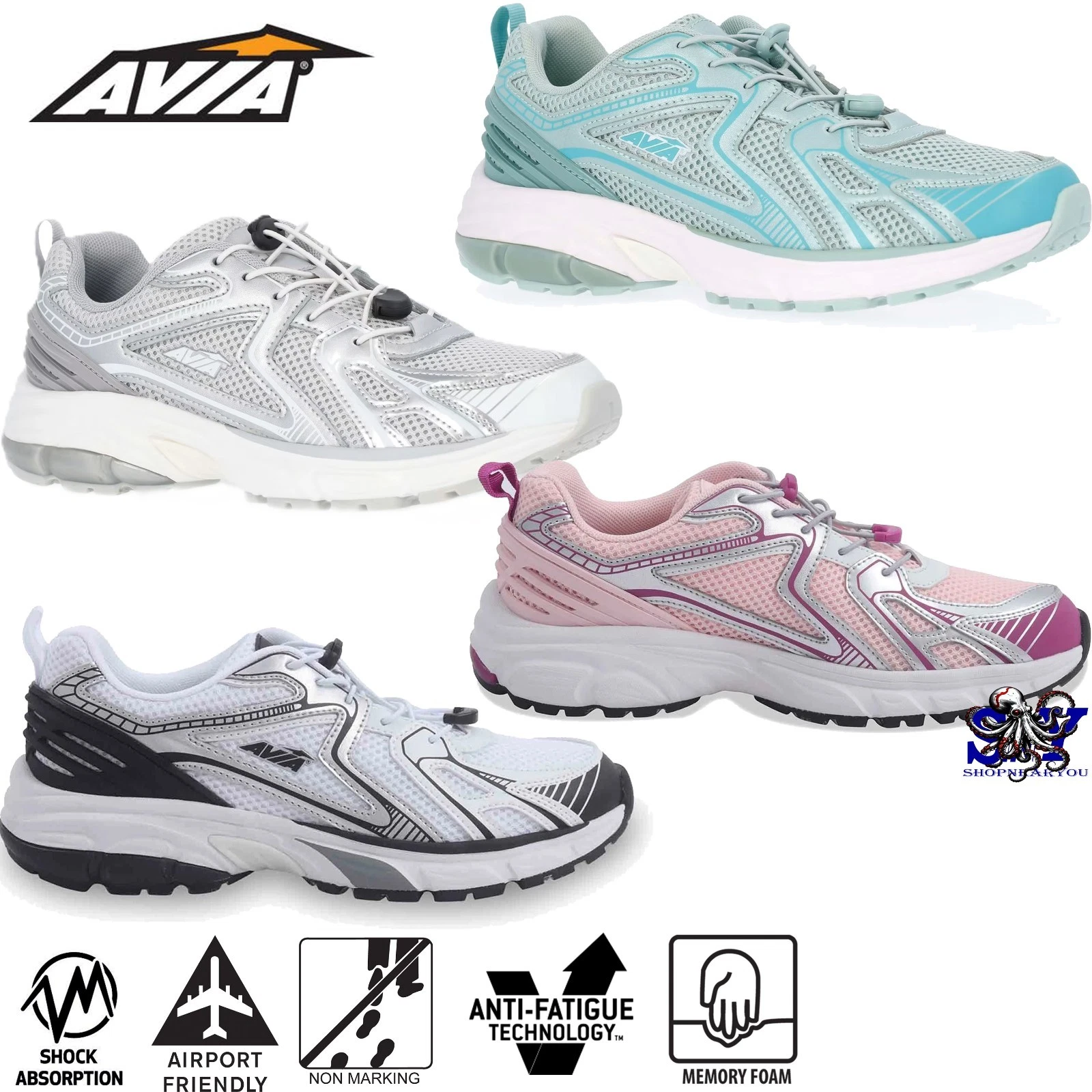 Avia Women's Performance Bungee Sneakers Easy On Breathable Lightweight NEW Shoe
