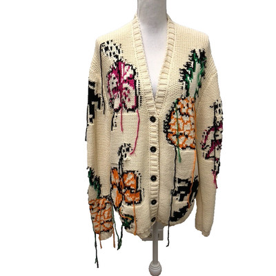 MSGM Off White Jacquard Cardigan Womens XS Oversize Trendy Artsy Designer 