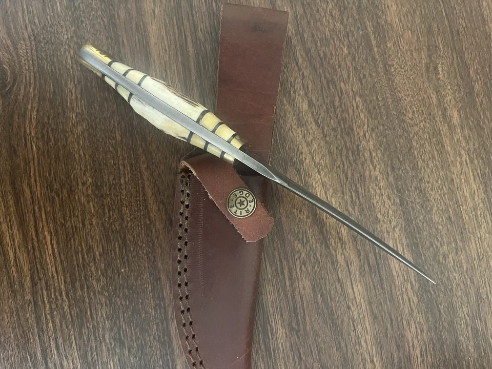 Damascus Fixed Blade Skinner w Stag Bone Handle By Rite Edge - Image 2 of 4