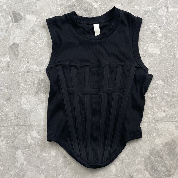 Dion Lee black ribbed cotton tank top corset-style with hardware detail size XS