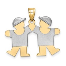 14k Two-tone Gold Small Double Boys Charm Pendant 2.77g Gift for Mother