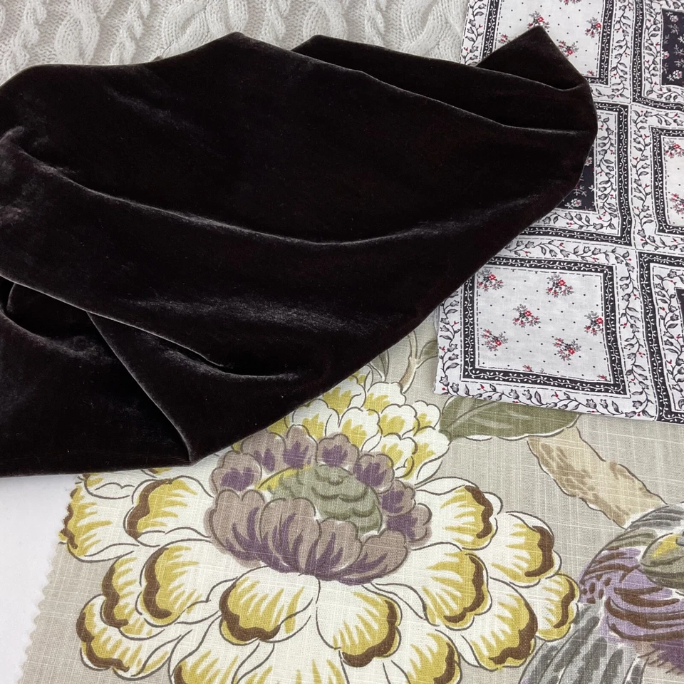 Vintage & modern floral cotton + velvet craft fabric pack - Image 2 of 4
