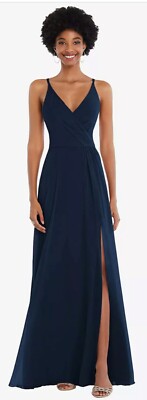After Six 1557 Faux Wrap Criss Cross Back Maxi Dress NWT size 4 Navy Blue