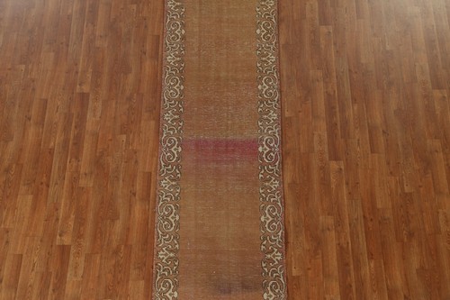 Semi-Antique Bordered Traditional Runner Rug 2x9 Evenly Low Pile Wool Handmade - Picture 3 of 12