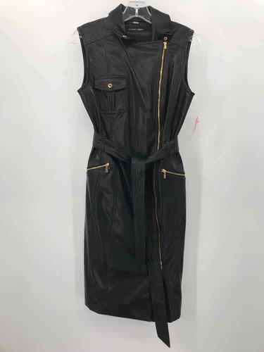 Pre-Owned Calvin Klein Black Size 10 Leather Midi Sleeveless Dress