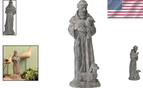 15.2 Inch Vintage St. Francis Sculpture - Resin Garden Decoration with Sheep - Picture 2 of 12
