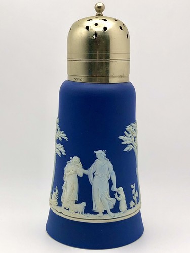 Edwardian Wedgewood Jasperware Sugar Shaker Muffineer Dark Blue EPNS