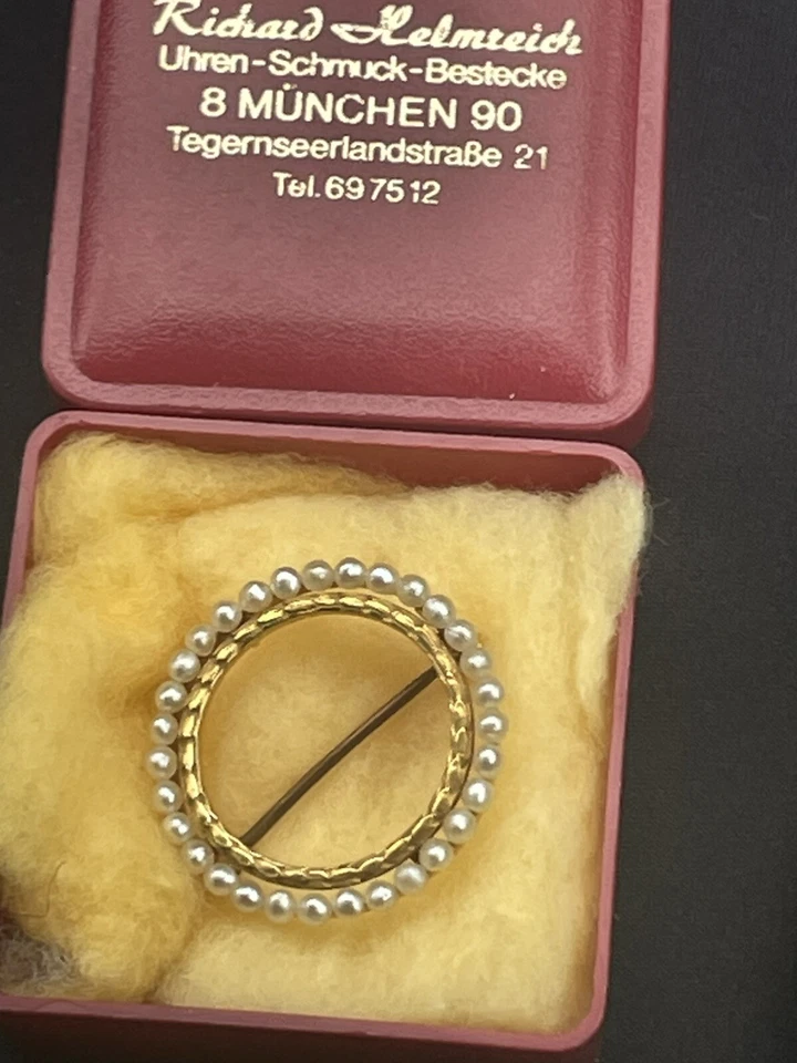 Broche círculo victoriano oro amarillo 14k 31 2mm SEMILLA PERLAS 22mm con caja 2,9 Grm🌺 Foto 3 de 4