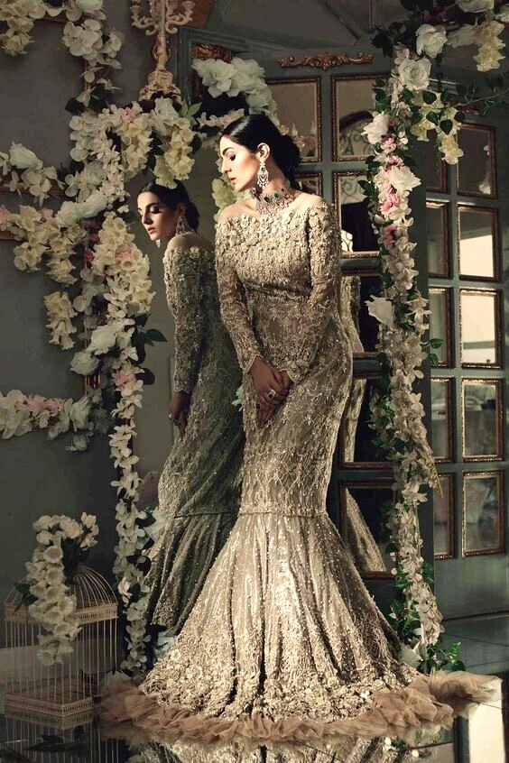 Pakistani Long Fish Cut Mermaid Style Wedding Reception Wedding Dress | eBay