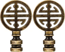 2x Brass Lamp Finials – Oriental Asian Style Happiness Symbol (Antique Finish)