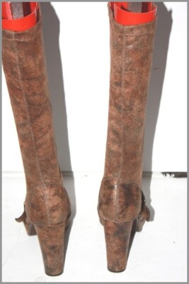 Bottes San Marina Mi-matière Stretch Et Cuir Marron Marbré - Taille 37 - Très Bon état