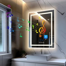 Anti-fog LED Lighted Bathroom Mirror with Bluetooth Speaker Front-lit Backlight
