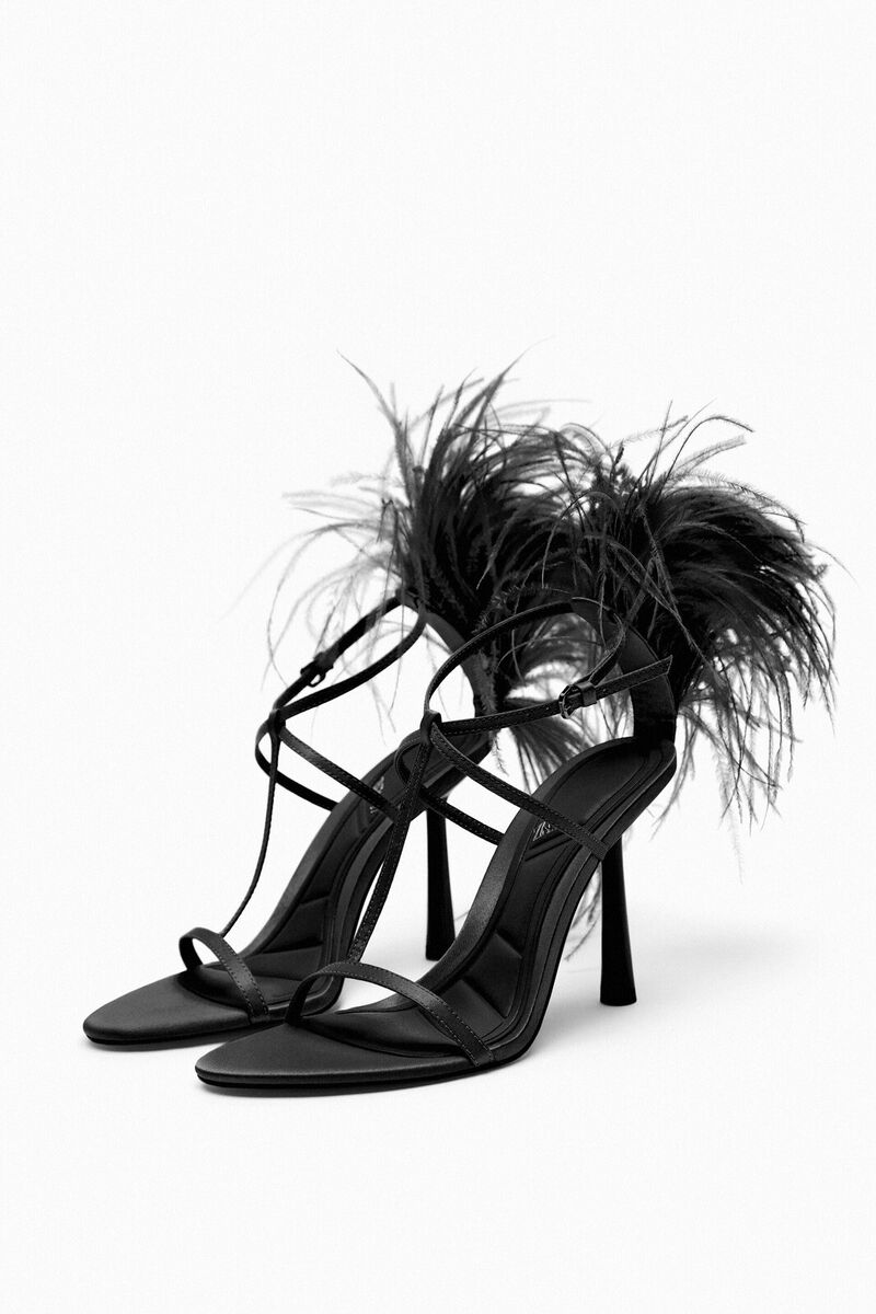 ZARA Feathered Heeled Sandals Black 3358/010 | eBay ZARA Feathered Heeled Sandals Black 3358/010 | eBay