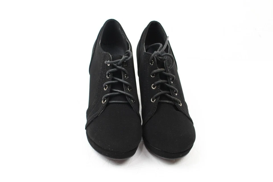 Top Moda Mujer Zapatos de Cuña Imitación Gamuza Botines Negros Talla 7 Foto 4 de 4