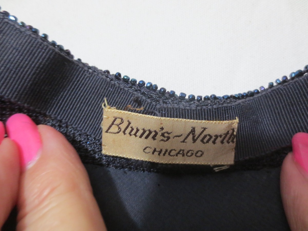 Vtg Blum's North  Chicago Black Velvet Net Birdcage Veil Cap Hat w/Blue beads View 5